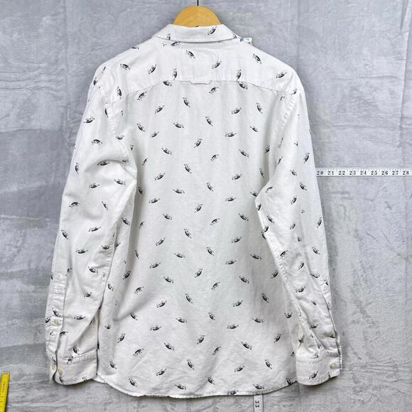 Banana Republic Slim Fit Linen Cotton Shirt Sz XL White Turtle Print Long Sleeve - Picture 3 of 10